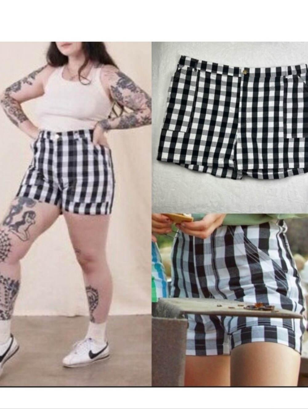 BIG BUD PRESS GINGHAM WORK PANTS SHORTS BLACK WHITE CHECK